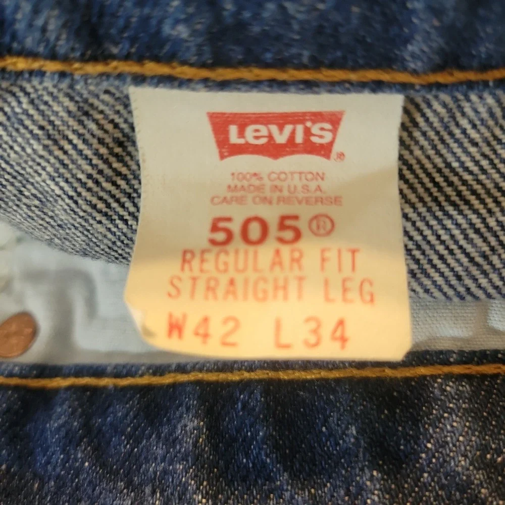 Vintage 90s Levis 505 Jeans Mens 42x324 Fit 40x34 Blue Orange Tab USA Dark Wash